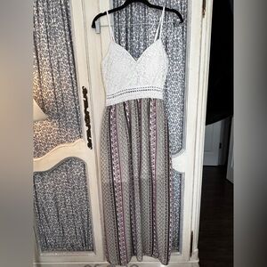 Justify White Lace and Multicolor Striped Maxi Dress